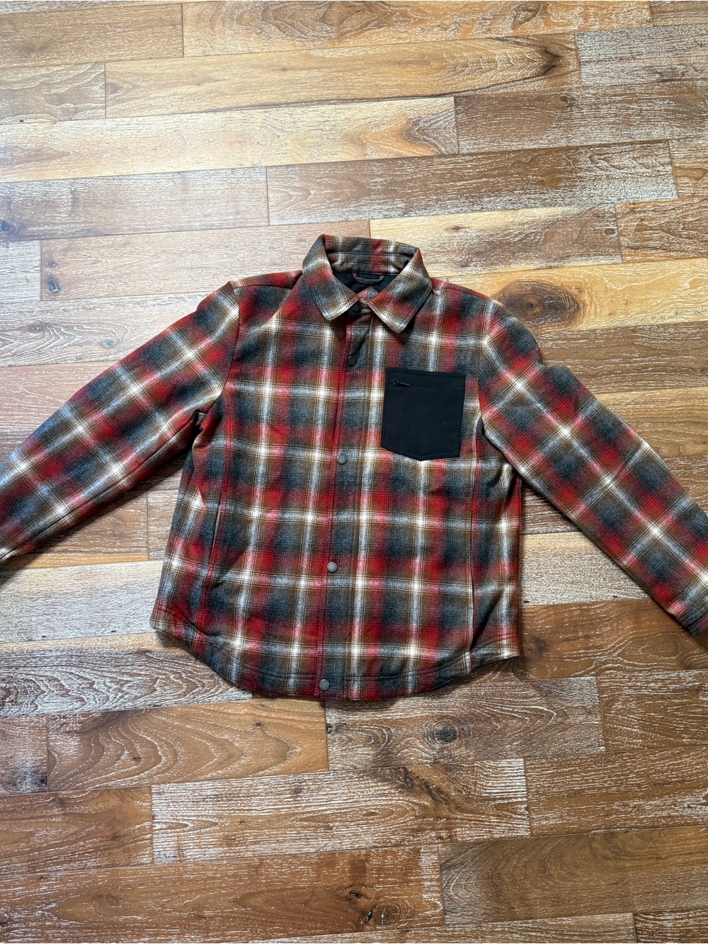 Pendleton Red Plaid Wool Blend Shirt Jacket with Black Chest Pocket / Men’s L - Picture 3 of 11
